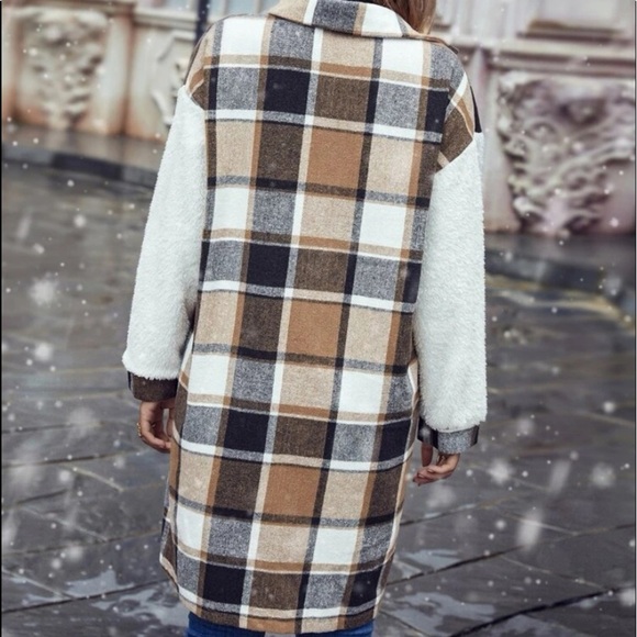 New plaid white button down Teddy jacket - Picture 8 of 8